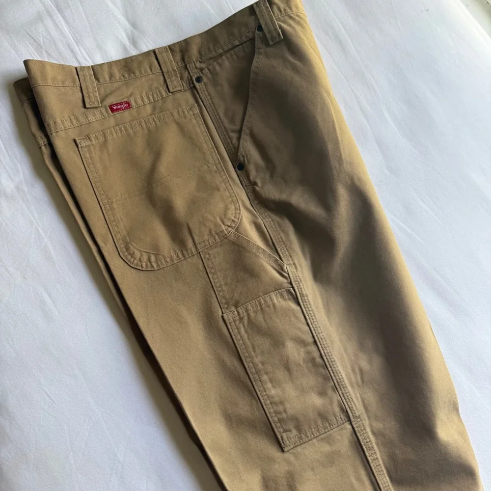 Wrangler Mens Carpenter Pants 42x30 Tan Duck Canvas Workwear 94LSWAO Utility